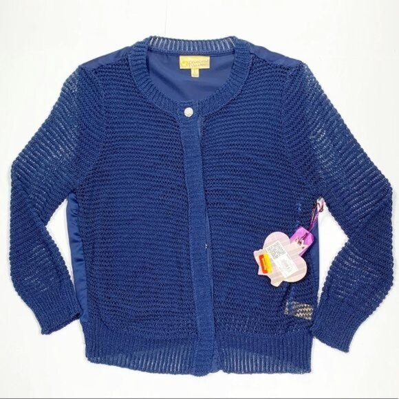 Princess Vera Wang Cropped Blue Cardigan Size Junior’s Large Small Flaw - Picture 3 of 15
